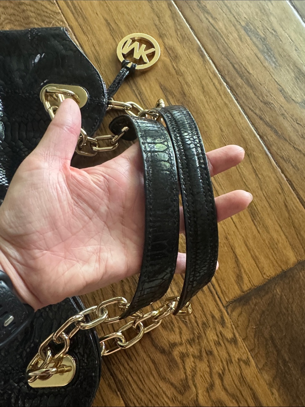 Michael Kors Black Snake-Embossed Shoulder Bag with Gold Hardware - Picture 5 of 6